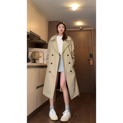 cleanfit卡其色双排扣中长款风衣