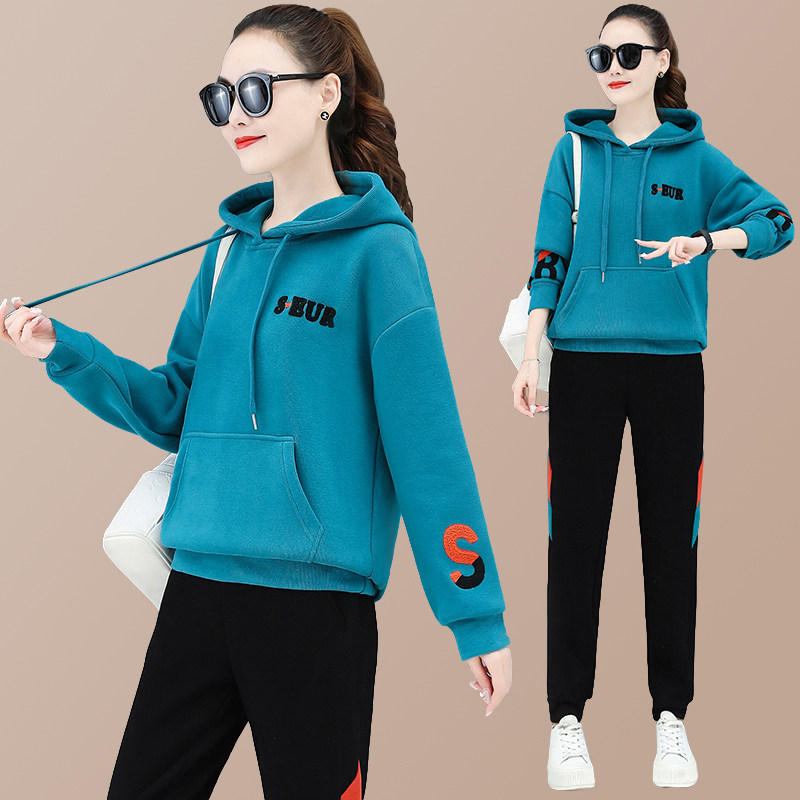 运动套装女春秋装2022新款薄款连帽休闲服宽松长袖减龄卫衣两件套