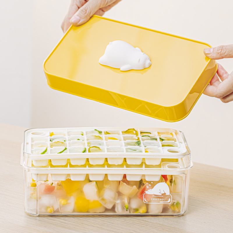 趴趴熊按压冰格盒冻冰块冰格模具制冰储冰盒食品级大容量制冰神器