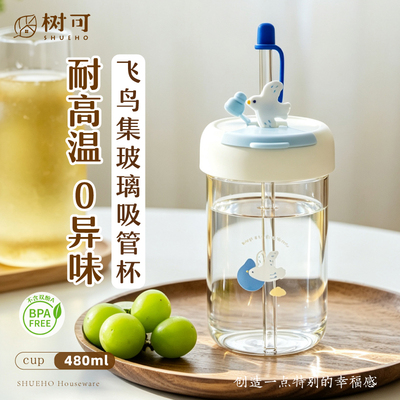 树可玻璃吸管杯高硼硅食品级杯子