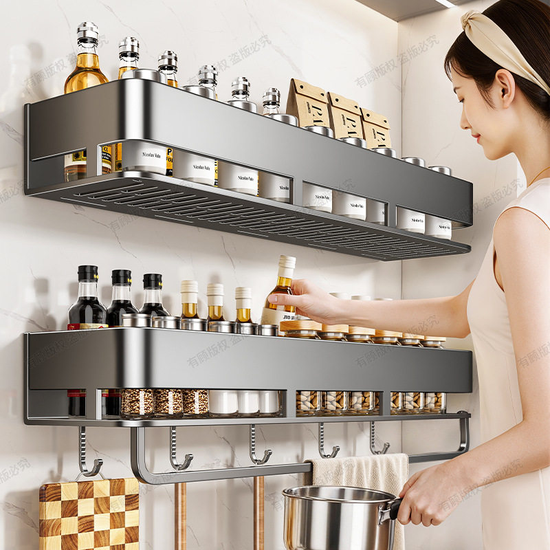 吸盘厨房置物架多功能调料架免打孔壁挂式墙上调料品收纳架子神器