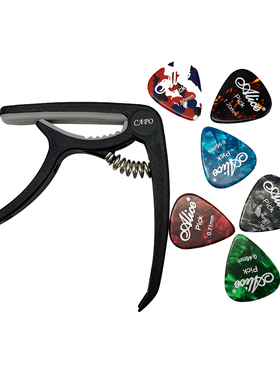 1 guitar capo and 6 acoustic-electric guitars selected by