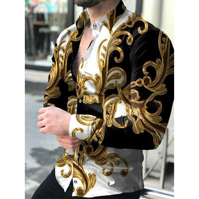 Fashion Luxury Social Men Shirts Turn-down Collar Buttoned