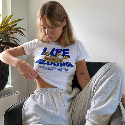 Woman clothes Retro white short letter print short-sleeved
