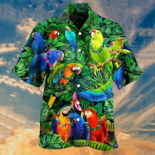 Fashion Shirt Hawaiian Print Patchwork Parrot Men Animal