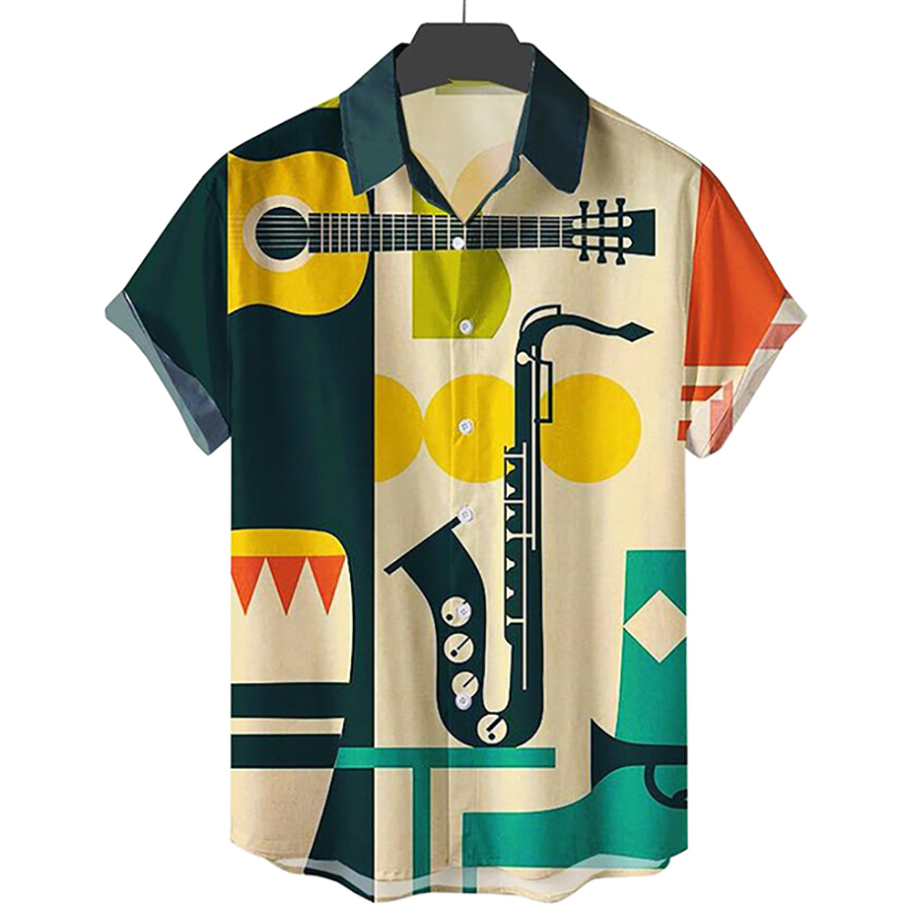 Men's Hawaiian Shirts For Men Casual Musical Instruments 3D