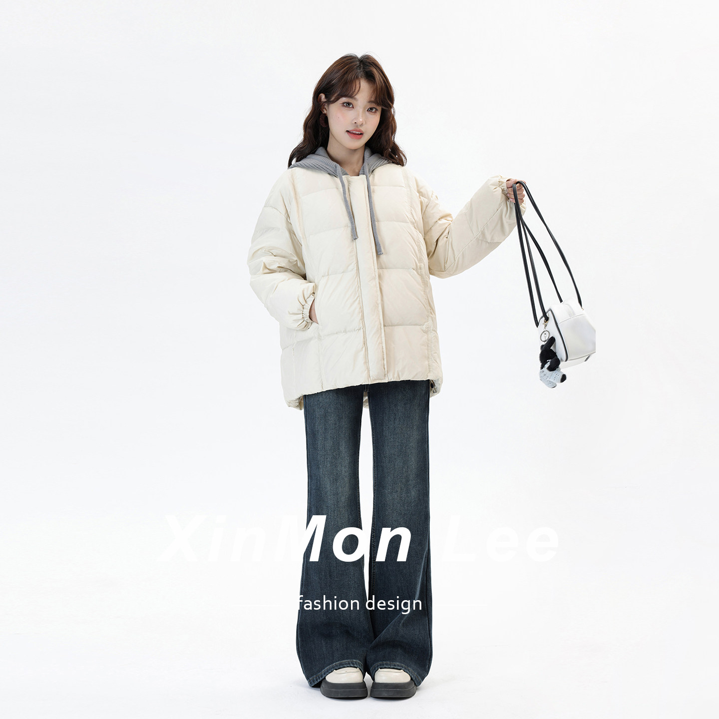 简约百搭保暖轻薄中长款连帽泡芙羽绒服2025冬季新款面包服厚外套