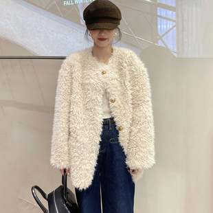 皮毛一体羊羔毛外套女冬季新款气质名媛宽松加厚冰岛托卡保暖大衣