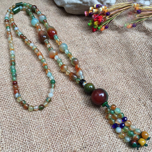 天然冰种俏色玉髓玛瑙花件吊坠 复古百搭毛衣链多彩玛瑙玉坠项链