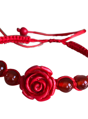 玫瑰花手链女简约手镯旺缘分学生闺蜜水晶手饰品生日礼物送女友