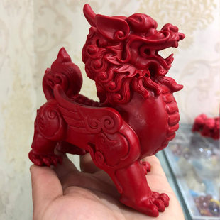 天然朱砂单角兽摆件貔貅火麒麟兽朝天吼单个开业家用对门口摆台