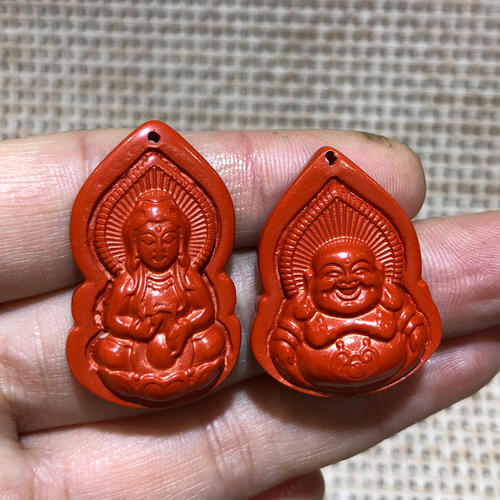 观音佛吊坠情侣款儿童原矿高含量朱砂平安观音佛公玉挂件证书