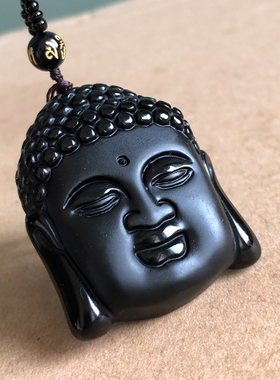 黑曜石释迦摩尼佛像挂件男女随身本命年平安护身如来佛玉项链证书