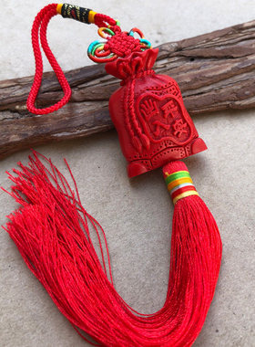 台湾原色朱砂出入平安福袋流苏吊坠福字香囊貔貅钥匙扣挂件装饰