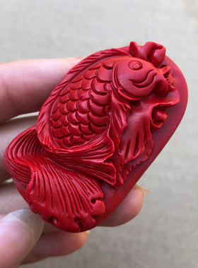 原朱砂鲤鱼吊坠男女款年年有余项链复古民族风搭配毛衣链挂件