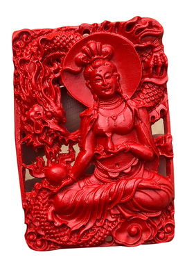 乘龙观音吊坠朱砂帝王红降龙观音菩萨玉挂件普渡众生观音龙证书