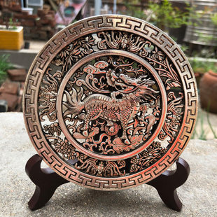 天然白铜镀银火麒麟摆件室内装 饰迎门银镂空火麒麟做旧隔断摆台