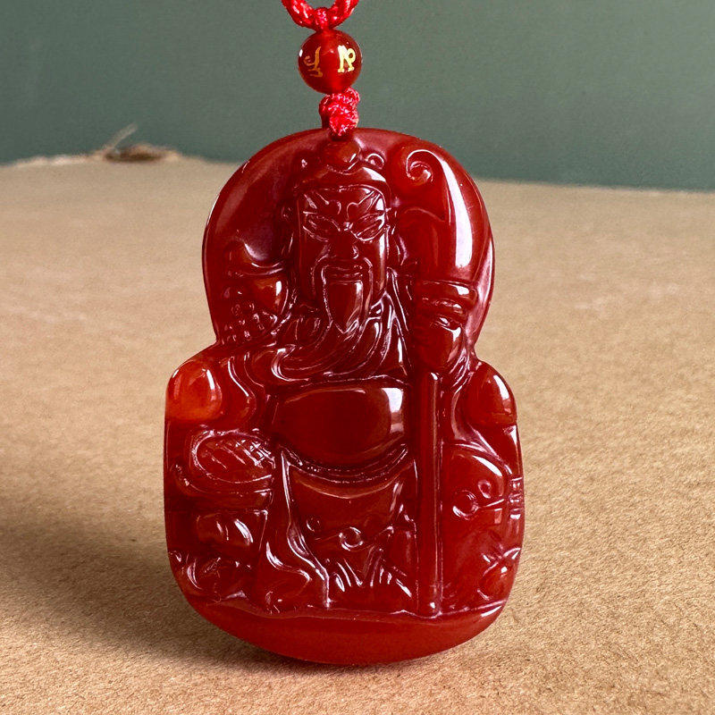保真正宗红玛瑙文关公吊坠 坐地竖刀关二爷武财神挂件霸气关羽坠