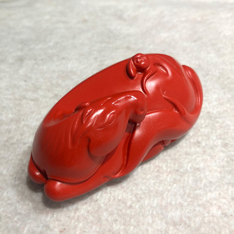 马上封侯工艺品小摆件 帝王红朱砂马上赢家居风水招财手玩手把件