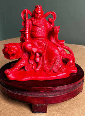 赵公明摆件红朱砂赵公明财神骑虎像武财神供奉五路财神佛像赵元帅