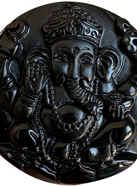 正宗黑曜石象神吊坠 男女生肖属相随身圆型万象更新气象非凡挂件