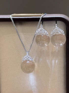 皇冠白水晶吊坠毛衣项链配饰穿搭女锁骨链轻奢小众感颈链饰品