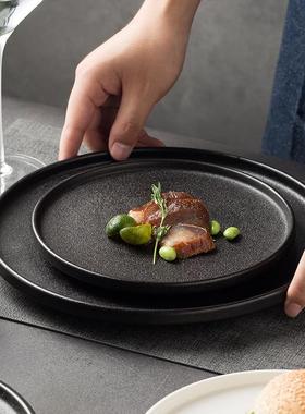 Marble Ceramic Plate Black Striped Round Steak Dinner Plates