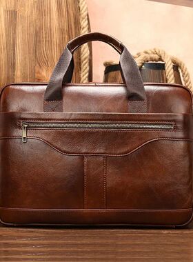 Luxury Brand Leather Men Laptop Bag 14 Inch Genuine Leather
