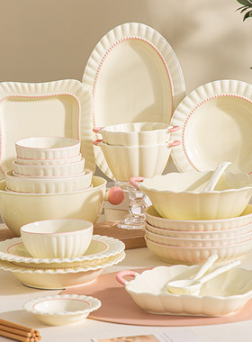 Tableware Set: Cream Wind Soup Bowl, Rice Bowl, Vegetable Pl