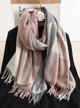 Elegant Warm Cashmere Women Winter Scarf Luxury Plaid Print