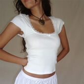 Tee Cottage Trim y2k Lace Baby Knitted Vintage Shirt Summe