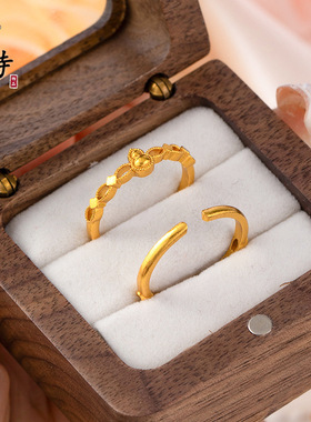 越南古法沙金不掉色精巧设计镂空葫芦招财福禄开口戒指女可调节