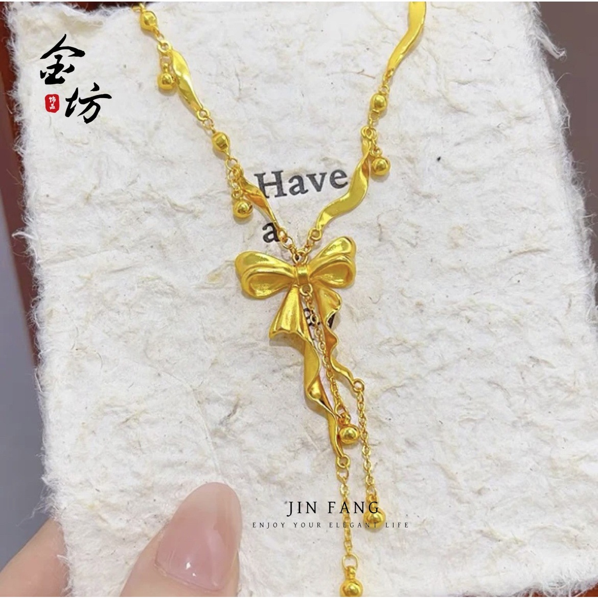 越南沙金在逃公主蝴蝶结流苏项链一体链轻奢气质锁骨链送女友百搭