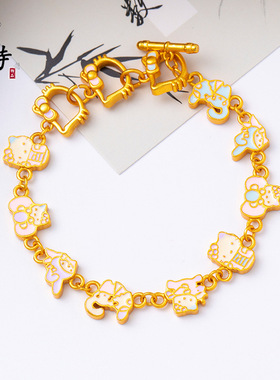 越南沙金Kitty猫手链古法沙金不掉色珐琅彩卡通可爱凯蒂猫手链