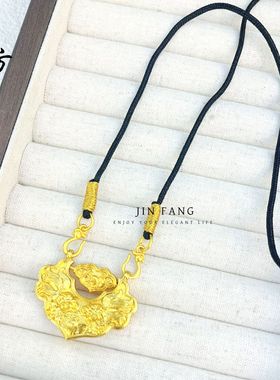 古法越南沙金可转动双鱼锦鲤锁吊坠锦鲤如意莲花挂坠不掉色百搭