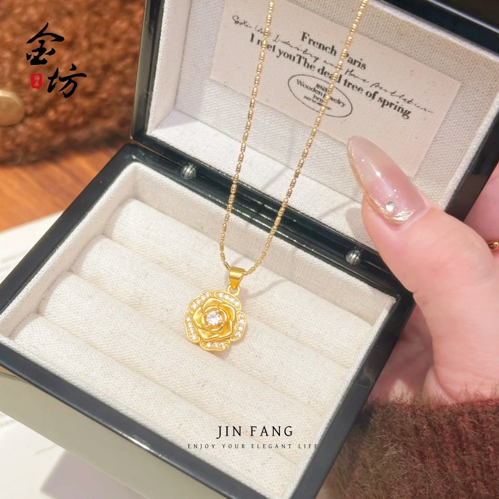 越南沙金奥黛丽玫瑰吊坠女项链时尚百搭玫瑰花套装高级感不掉色