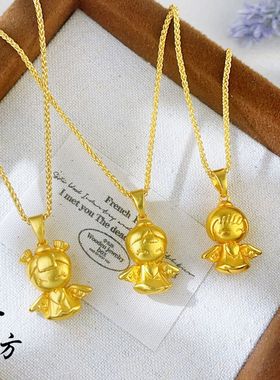 古法越南沙金天使宝宝吊坠配件时尚百搭天使之翼女项链饰品不掉色