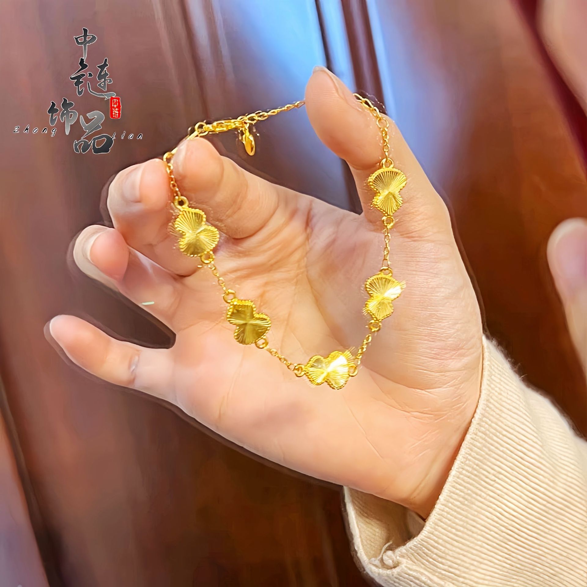 金店同款古法越南沙金镭射葫芦手链女五福葫芦手链百搭小众高级感