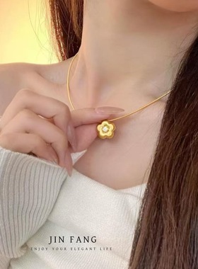 古法越南沙金点钻小金花项链不掉色饰品花朵配件气质百搭锁骨链