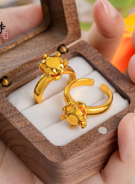 金店同款不掉色越南沙金黄金色六爪钻石造型戒指中式个性百搭女