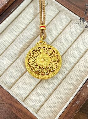 金店新款古法越南沙金镂空八宝罗盘吊坠 新中式国潮风罗盘挂件