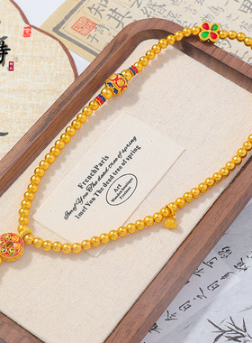 中式越南沙金999不掉色幸运四叶草六字真言手链手串百搭毛衣吊坠