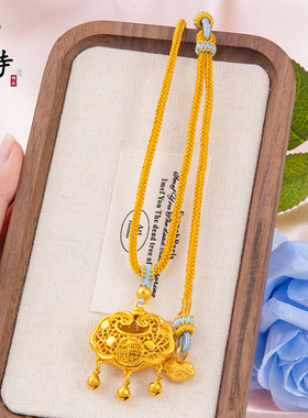 古法越南沙金吉祥如意平安锁项链岁岁平安锁新中式国风编织项链