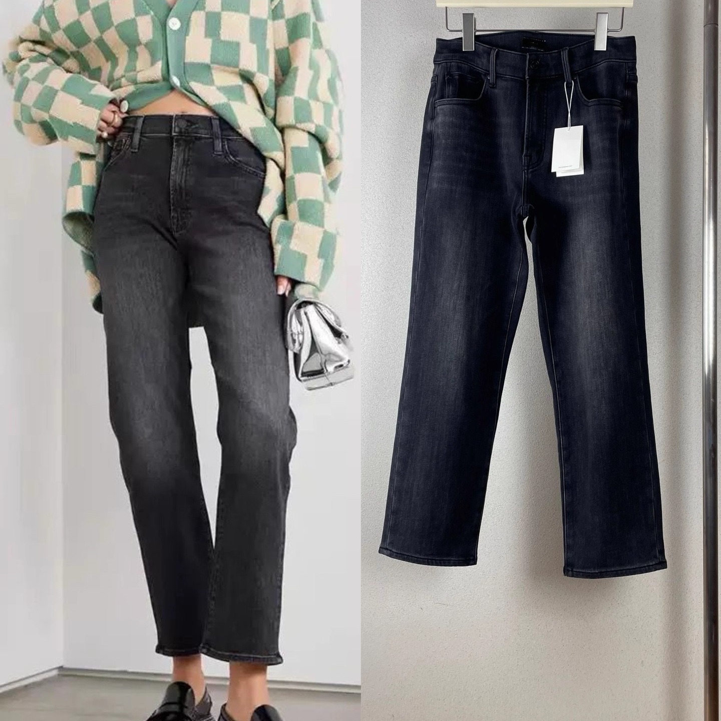 秋冬加绒厚实高腰直筒九分烟管裤