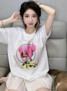无聊的粉红头发悟空wukong白色纯棉落肩T恤