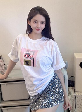 NOUNS#0168纯棉白色落肩直喷春夏男女短袖T恤