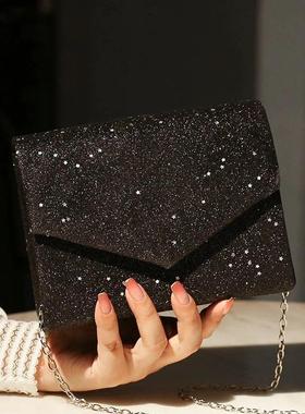 Black Messenger Crossbody Bag for Women Vintage Bling Sequin