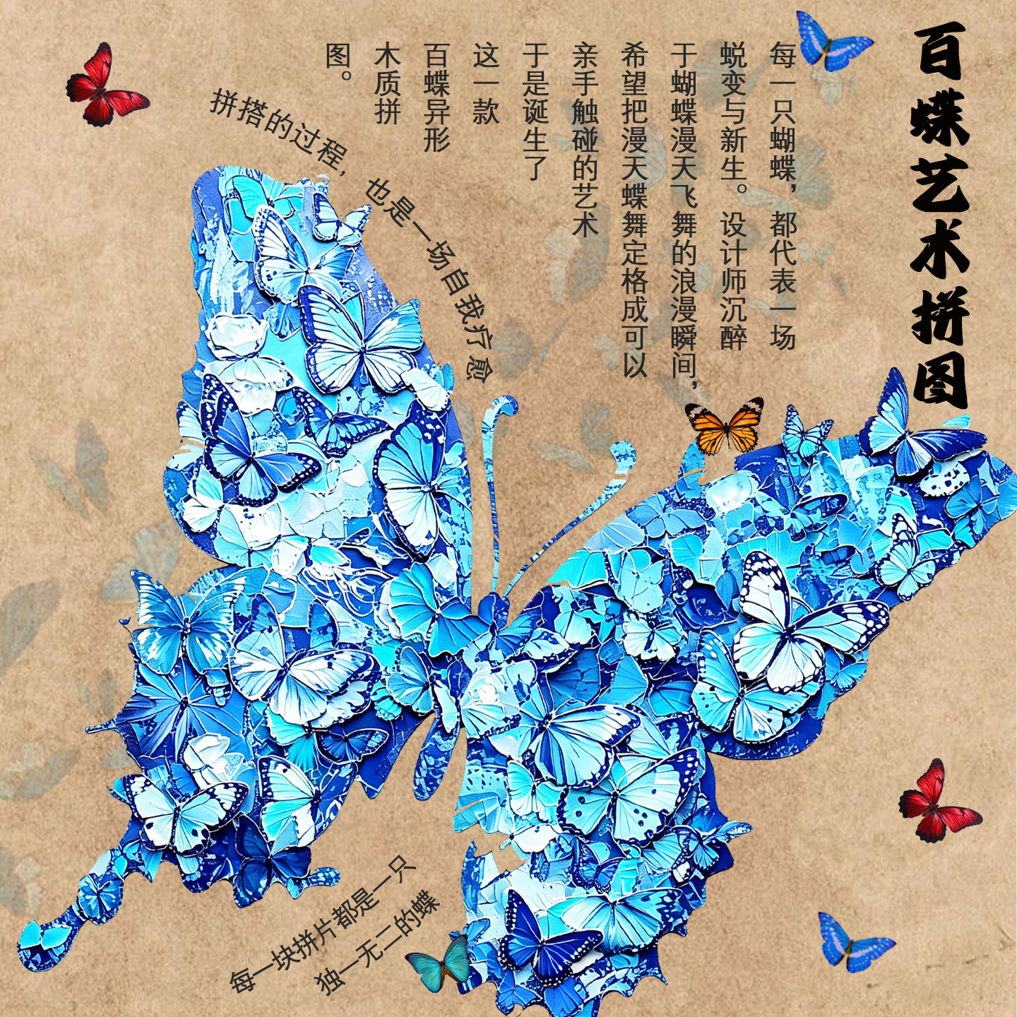 【顺丰包邮】蝴蝶异形木质拼图解压正版原创拼图高端送礼玩具积木
