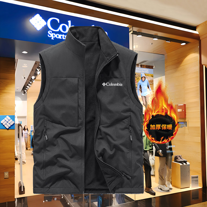 哥伦折扣秋冬保暖双面穿马甲男士抓绒背心摇粒绒坎肩加绒马夹外套