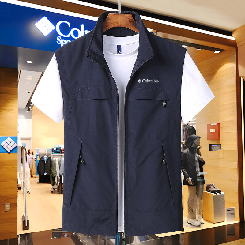 哥伦休闲马甲男士夏季薄款透气速干马夹坎肩背心立领夹克摄影外套